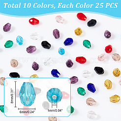 250шт 10 цвета наборы прозрачных стеклянных бусин&nbsp;GLAA-HY0001-16