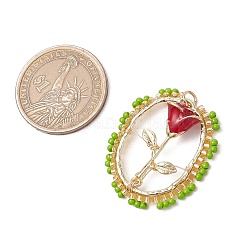 3 шт. стеклянные бусины овальной формы с подвесками в виде роз&nbsp;PALLOY-MZ00579