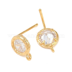 Латунные микро-паве прозрачные серьги-гвоздики из циркония&nbsp;KK-Z133-01G-01