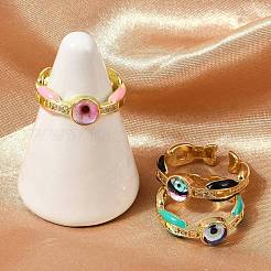 Кольца-манжеты из латуни с микропаве из прозрачного кубического циркония и эмалью для женщин&nbsp;RJEW-L113-023G