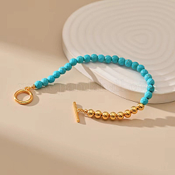 Женские браслеты из синтетической бирюзы и латуни с круглыми бусинами&nbsp;EH2612