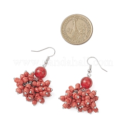 Стеклянные круглые серьги с подвесками&nbsp;EJEW-JE06550-03