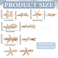6 шт. 6 стиля заколки для волос из кожи аллигатора со стразами в виде морской звезды&nbsp;PHAR-PH0001-18