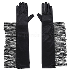 Свадебные перчатки из полиэстера с длинными кисточками&nbsp;AJEW-WH20020-001B