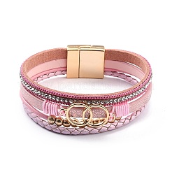 Плетеный многорядный браслет из искусственной кожи&nbsp;LS-BJEW-I299-02C-KCG