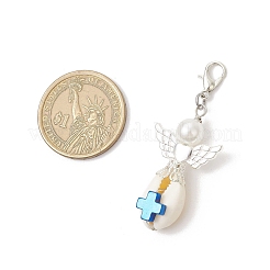 Подвески из синтетического гематита и ракушек каури&nbsp;HJEW-JM03628