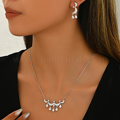 Комплекты серег и ожерелий из латуни с микропаве из кубических цирконий в форме луны и звезды для женщин&nbsp;FS1088-2