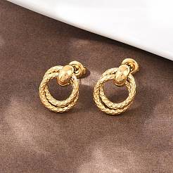 Серьги-гвоздики с текстурированными кольцами из нержавеющей стали 304&nbsp;EJEW-P324-04G