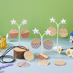 16 шт. подвески из смолы и дерева с двухцветной печатью&nbsp;WOOD-BT0001-13