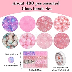 Наборы для изготовления браслетов из круглых стеклянных бусин своими руками&nbsp;DIY-YW0011-79