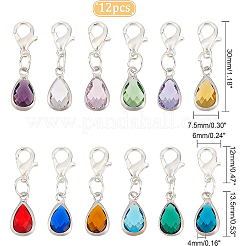 12шт 12 цвета каплевидные граненые стеклянные подвески украшения&nbsp;HJEW-BC0001-26