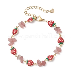Браслеты из натуральных бусин из клубничного кварца и латунной эмалевой цепочки для женщин&nbsp;BJEW-JB13149