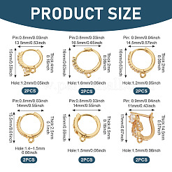 12 шт. 6 стиля латунных микропаве прозрачных кубических циркониевых сережек-колец&nbsp;KK-TA0002-86