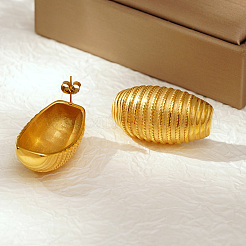 Геометрические овальные серьги-гвоздики из нержавеющей стали 304 с полосками&nbsp;IX6748