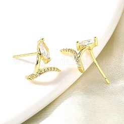 Серьги-гвоздики из латуни с конским глазом и прозрачным фианитом&nbsp;EJEW-R018-04G