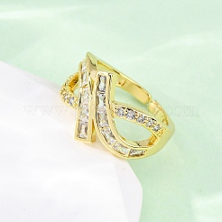 Манжеты из латуни с микро паве кубический цирконий для женщин RJEW-U053-03G