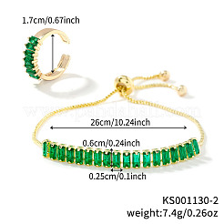 Шикарные прямоугольные браслеты-слайдеры из латуни со стразами и комплекты колец-манжет для повседневной носки&nbsp;VC3129-2