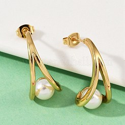 Круглые серьги-гвоздики из пластика с имитацией жемчуга из нержавеющей стали 304&nbsp;LS-EJEW-M105-08G