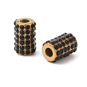 Ионное покрытие (IP) шарики из нержавеющей стали 304, со стразами, колонка, золотые, струя, 11x7 мм, отверстие : 3 мм