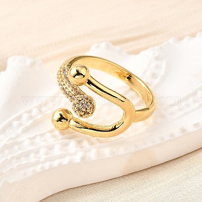 Латунные микро проложить манжеты кольца кубического циркония&nbsp;LS-RJEW-D308-03G-D-1