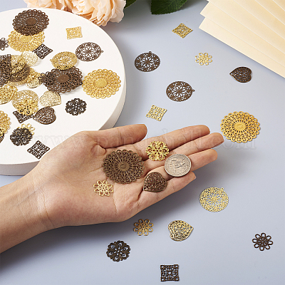 60 шт. 12-х стилевых латунных многорядных звеньев и филигранных соединительных звеньев&nbsp;KK-SW0001-05-1