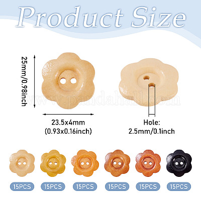 90 шт. 6-х цветные деревянные пуговицы-цветы с 2 отверстиями&nbsp;BUTT-TA0001-40D-1