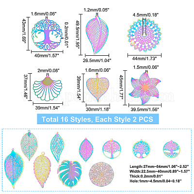 32 шт. 16 стиля ионного покрытия (IP) 201 филигранные подвески из нержавеющей стали&nbsp;STAS-DC0006-64-1