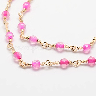 Граненые круглые круглые цепочки из натурального агата ручной работы из бисера X-CHC-L034-26-NR-1