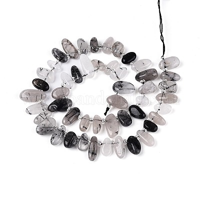 Нити натуральных кварцевых бусин черного турмалинового цвета&nbsp;G-Z091-A31-1