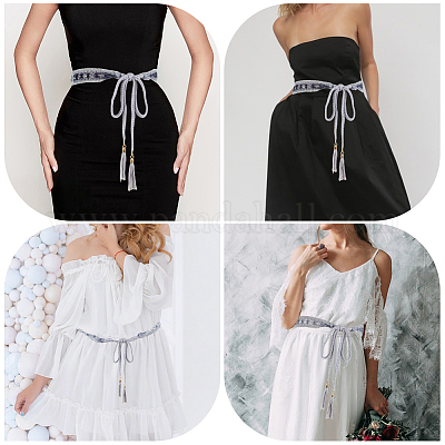 1 шт. хлопковые и льняные цветочные кружевные пояса с кисточками для талии и живота&nbsp;AJEW-GF0012-32A-1