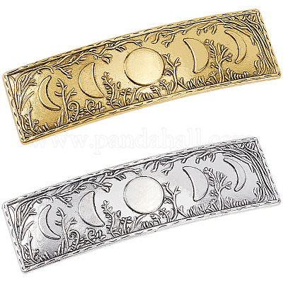 2 шт. 2-цветные прямоугольные заколки для волос с рисунком фаз Луны из сплава&nbsp;PHAR-CP0001-22-1