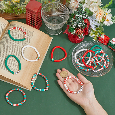 14 шт. 2 комплекта браслетов из полимерной глины с бусинами хейши на рождественскую тематику&nbsp;BJEW-ME0001-17B-1