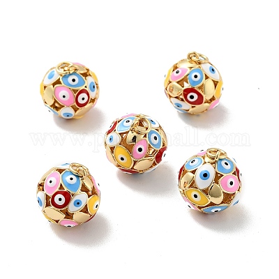 Круглые подвески с эмалью из латуни с дурным глазом KK-G419-15G-06-1