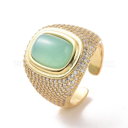 Стеклянная овальная открытая манжета с прозрачным кубическим цирконием RJEW-P035-01G-1