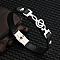 304 Stainless Steel Musical Note Link Bracelet, Leather Cord Wristband for Men Women, Black, 8-1/4 inch(21cm)