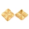 Ion Plating(IP) 304 Stainless Steel Stud Earrings, Rhombus with Textured, Real 14K Gold Plated, 37x37mm