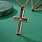 304 Stainless Steel with Wood Religion Cross Pendant Box Chain Necklaces for Men, Golden, 19.69 inch(50cm)