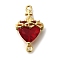 Brass FireBrick Cubic Zirconia Sacred Heart of Jesus Connector Charms, Cadmium Free & Lead Free, Real 16K Gold Plated, 22x12.5x8mm, Hole: 1.4mm