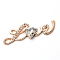 Alloy Rhinestone Cabochons, DIY Accessories for Jewelry Making, Word Love, Light Gold, 17.5x55x6mm