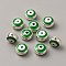 CCB Plastic Beads, with Double Side Enamel, Flat Round with Evil Eye, Green, 8x5mm, Hole: 1.5mm