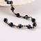 Handmade Glass Beaded Chains for Necklaces Bracelets Making, with Brass Beads and Brass Eye Pin, Unwelded, Black & Pearl Luster Plated, 39.3 inch, 1m/strand