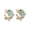Alloy Links, with Resin Rhinestone, Fish, Black & Light Sky Blue, Light Gold, 16x20x4mm, Hole: 1.6mm