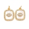 Brass Micro Pave Cubic Zirconia Pendants, Rectangle with Horse Eye, with Natural Shell, Rack Plating, Long-Lasting Plated, Lead Free & Cadmium Free, with Jump Ring, Real 18K Gold Plated, 18.5x13.5x2.5mm, Hole: 3.5mm