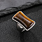 304 Stainless Steel with Natural Tiger Eye Finger Rings for Men, Stainless Steel Color, Rectangle, US Size 8(18.1mm)