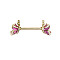 Brass Enamel with Crystal Rhinestone Hot Pink Butterlfy Barbell Nipple Rings, with 316L Stainless Steel Pins, Golden, 33mm