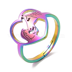 Ионное покрытие (ip) 304 нержавеющая сталь сердце с лошадью регулируемое кольцо для женщин&nbsp;RJEW-M149-20RC