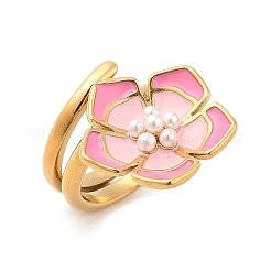 Кольца-манжеты из нержавеющей стали Flower 304 с эмалью для женщин&nbsp;RJEW-Z079-01G