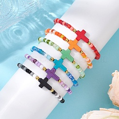 6шт. эластичные браслеты из синтетических бирюзовых бусин&nbsp;BJEW-JB11218