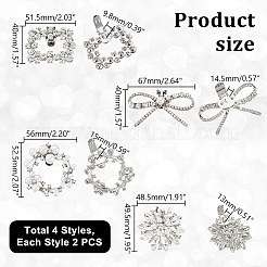 8 шт. 4 стиля съемных пряжек для обуви из сплава со стразами&nbsp;FIND-PH0021-57