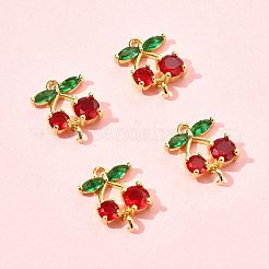 4 шт. латунные подвески-коннекторы с зеленым и красным кубическим цирконием в виде вишни&nbsp;KK-FS0001-84